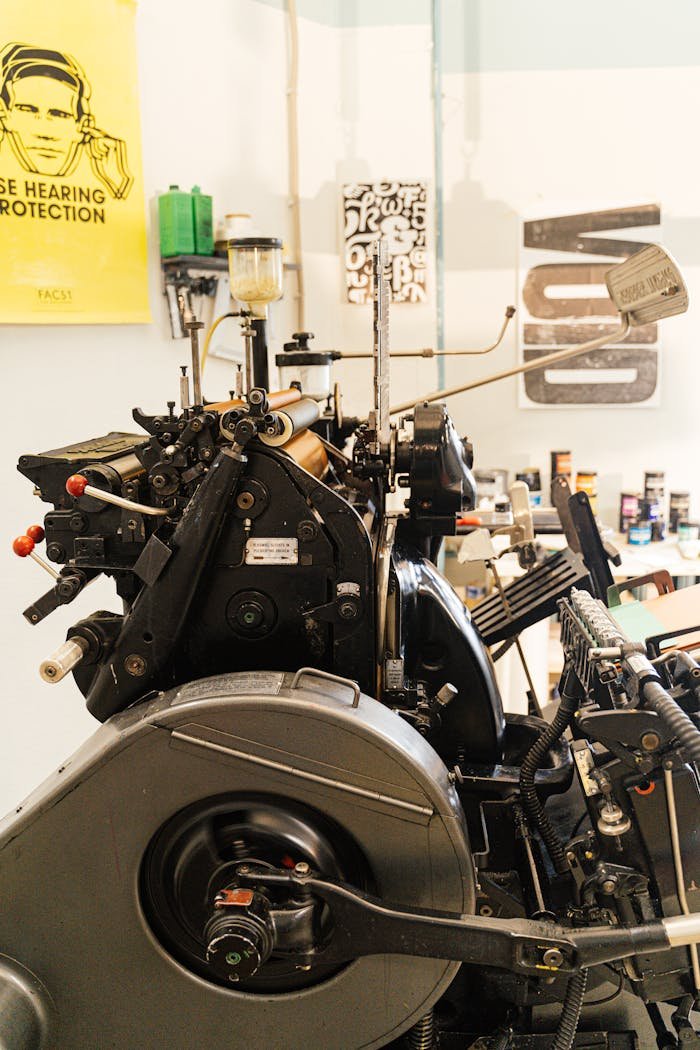 About Detailed view of a traditional printing press in a well-equipped studio